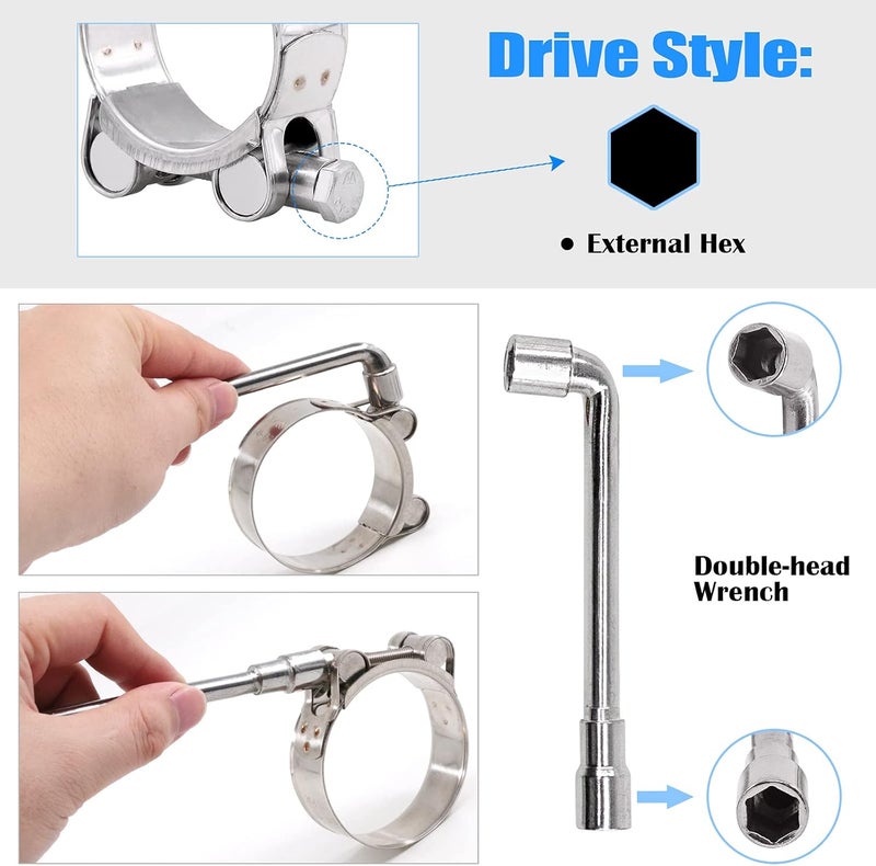 Glarks 4Pcs 32-35mm T-Bolt Hose Clamps 304 Stainless Steel Heavy Duty Ear Clamp Tube Clamp Adjustable Pipe Clamps for 1.26''-1.4'' Dia Range Hose (32-35MM) - Image 5